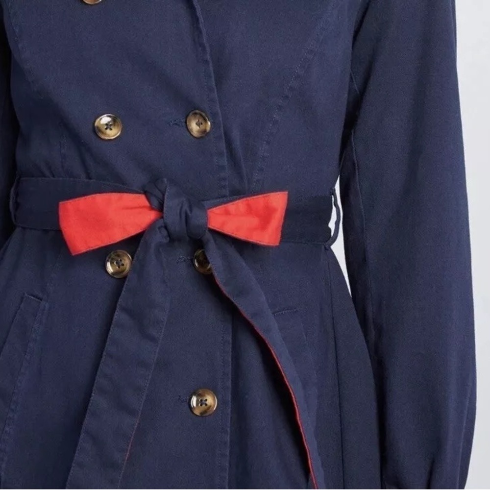 Modcloth Women's Classic Imagination Trench Coat Swing Navy Blue Red NWT Size M - Picture 6 of 16